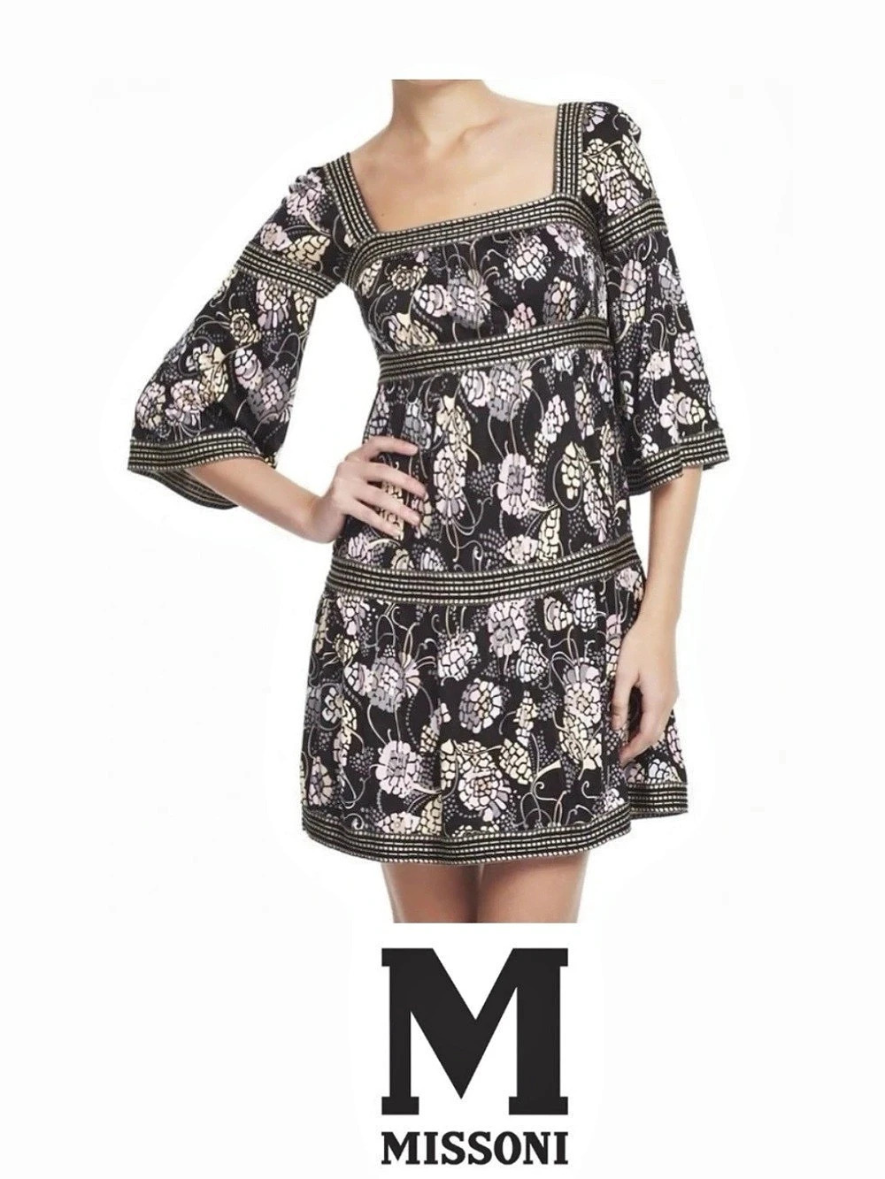 M Missoni Floral Mini Dress Black & Pink USA 4